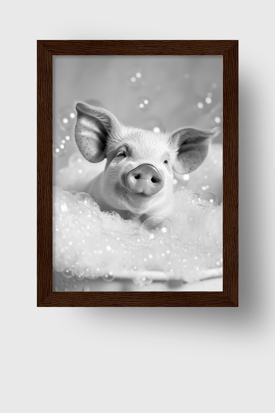 Fotografie Poster Schwein Badewanne Schaumbad schwarz-weiß