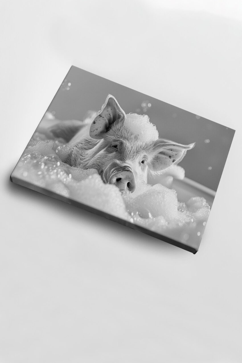 Fotografie Poster Schwein Schaumbad schwarz-weiß Nahaufnahme