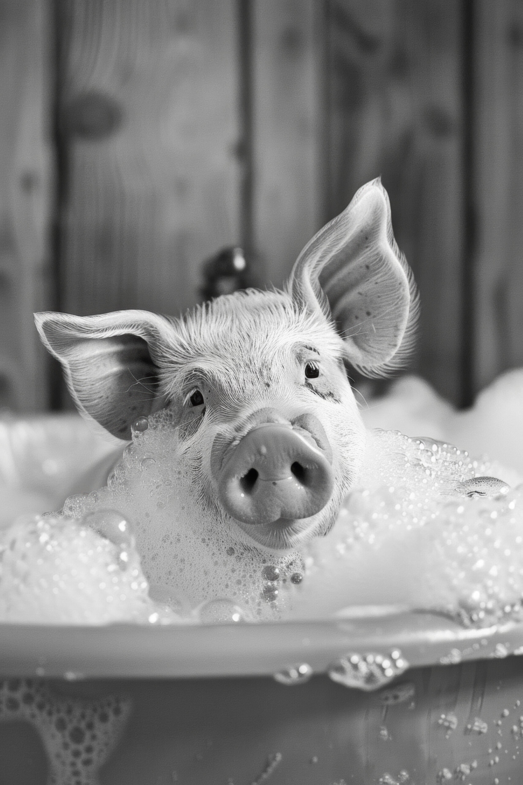 Fotografie Poster Schwein Badewanne schwarz-weiß