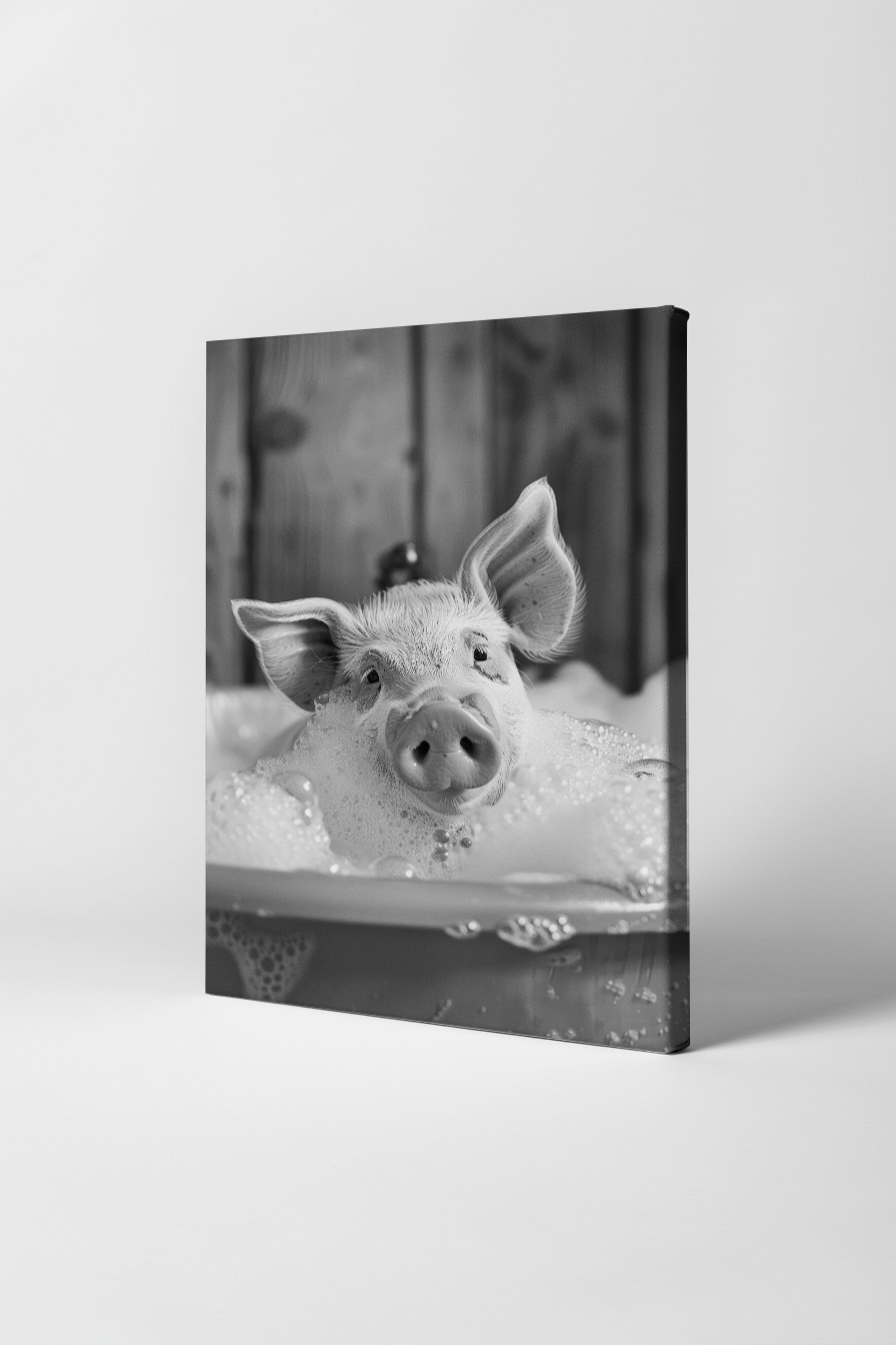 Fotografie Poster Schwein Badewanne schwarz-weiß