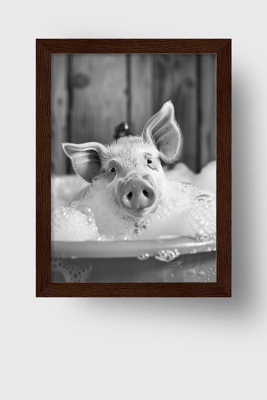 Fotografie Poster Schwein Badewanne schwarz-weiß