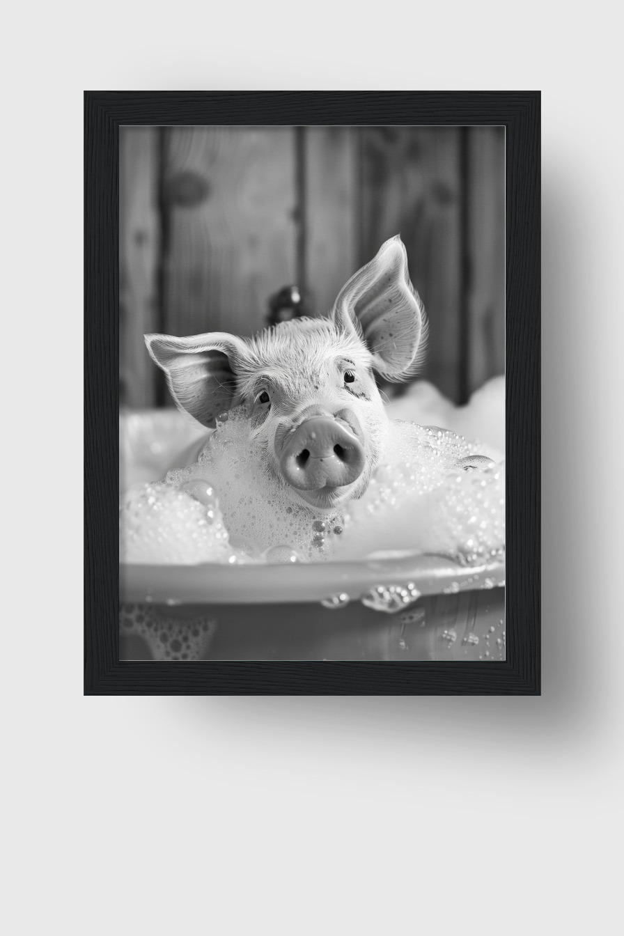 Fotografie Poster Schwein Badewanne schwarz-weiß