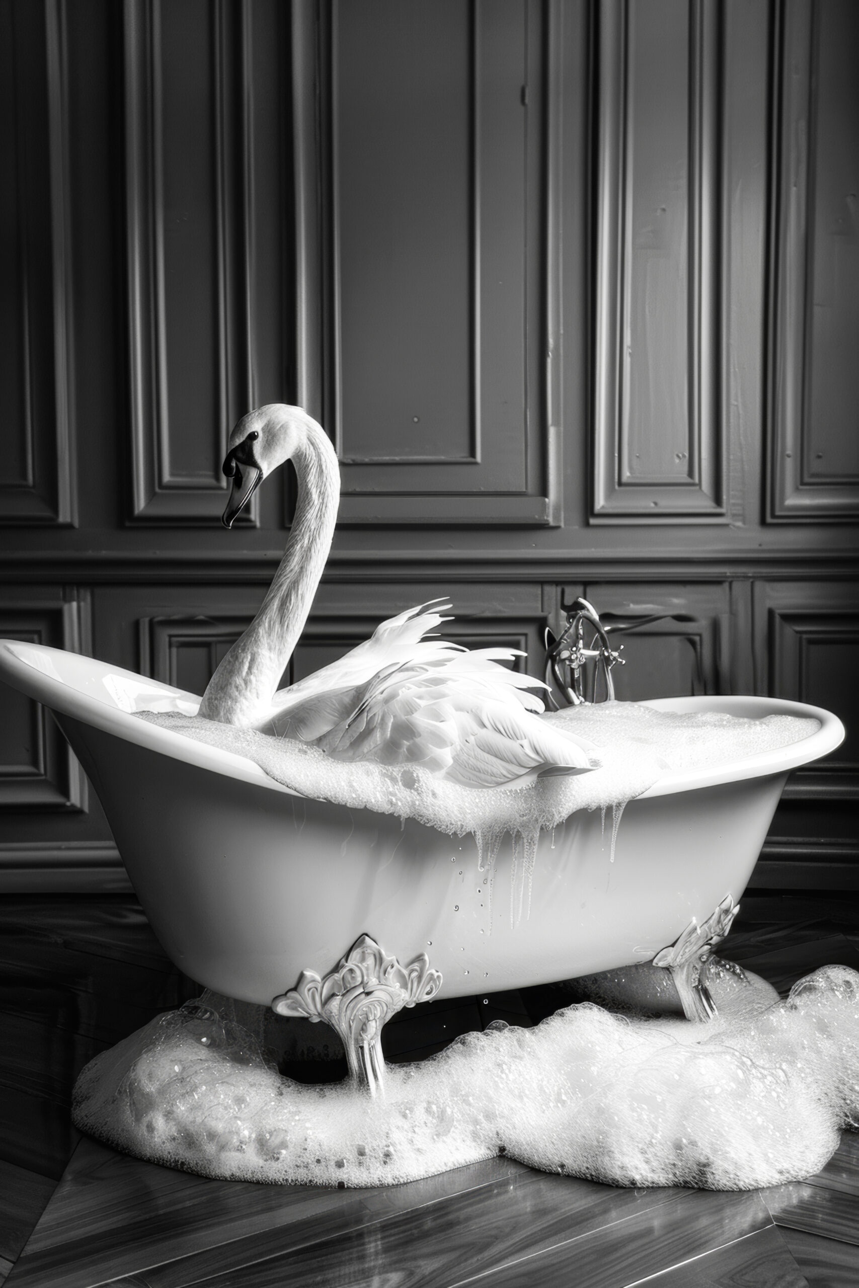 Fotografie Poster Schwan Badewanne schwarz-weiß elegant