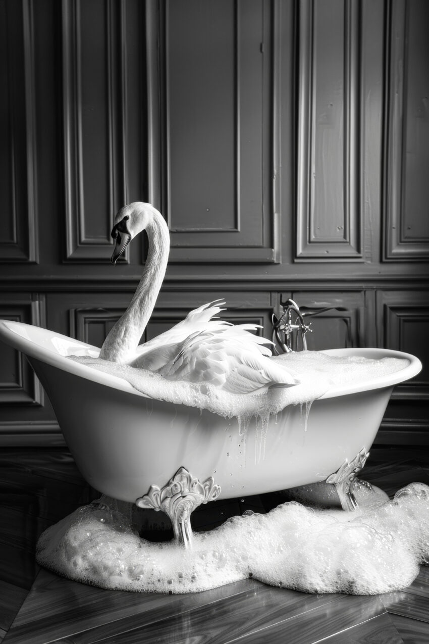 Fotografie Poster Schwan Badewanne schwarz-weiß elegant