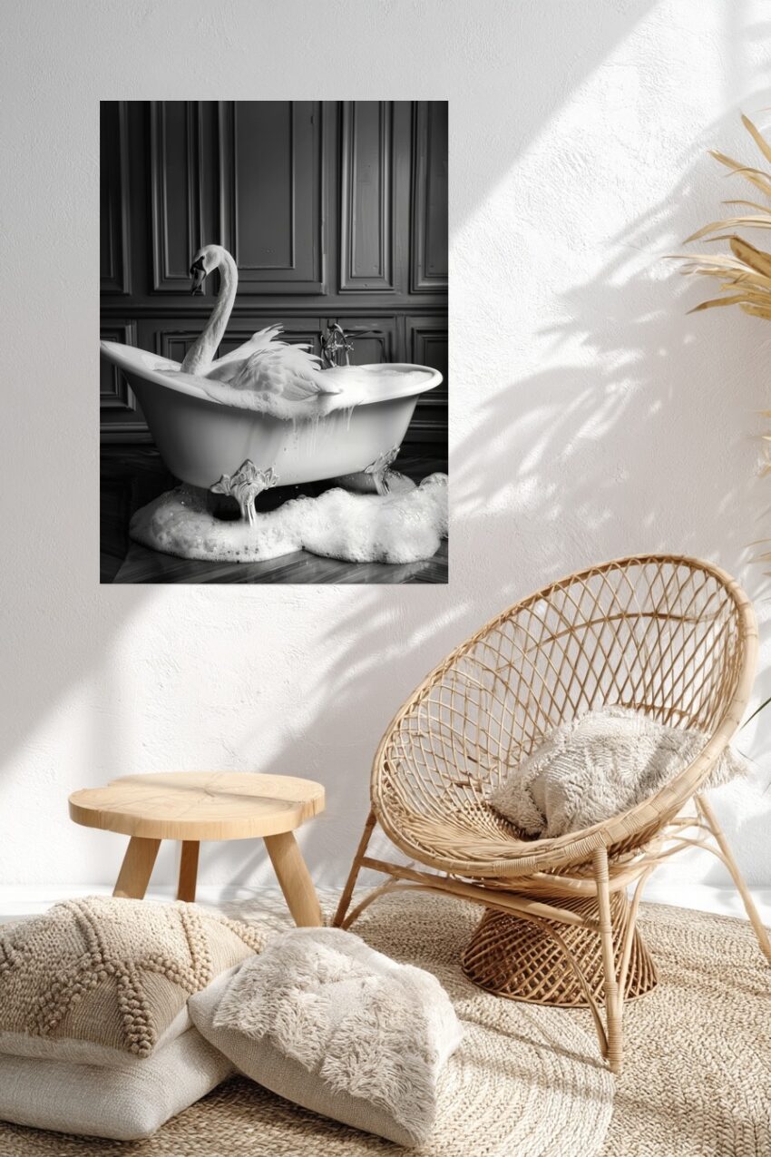 Fotografie Poster Schwan Badewanne schwarz-weiß elegant