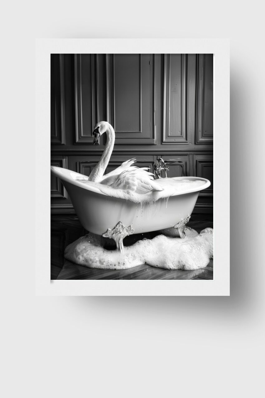 Fotografie Poster Schwan Badewanne schwarz-weiß elegant