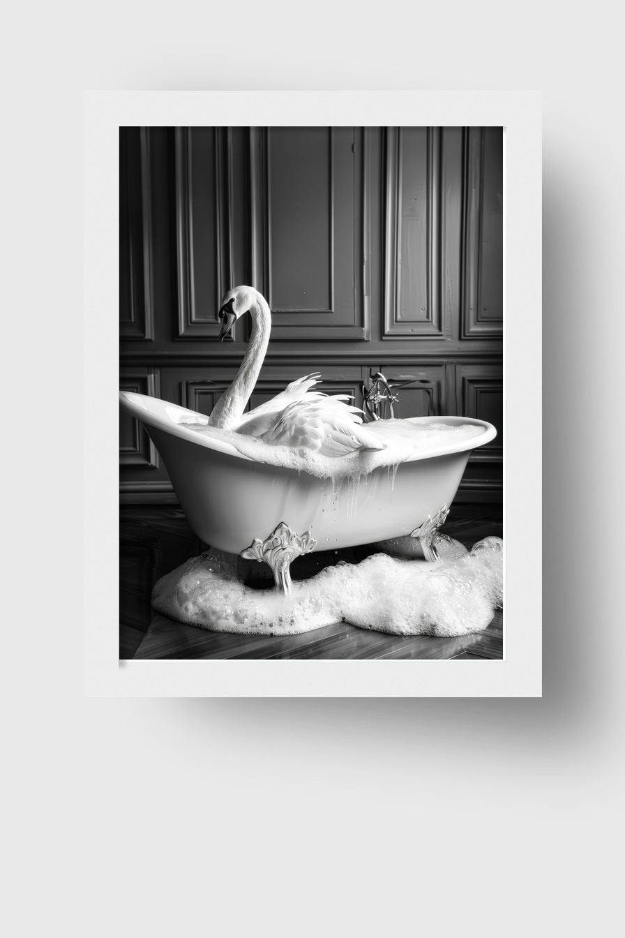 Fotografie Poster Schwan Badewanne schwarz-weiß elegant