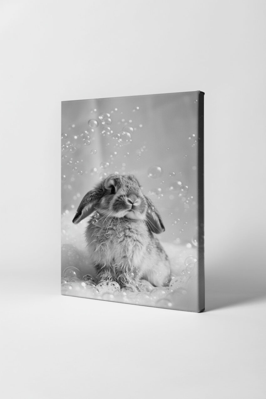 Fotografie Poster Kaninchen Seifenblasen schwarz-weiß