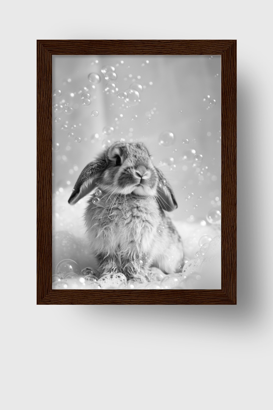 Fotografie Poster Kaninchen Seifenblasen schwarz-weiß