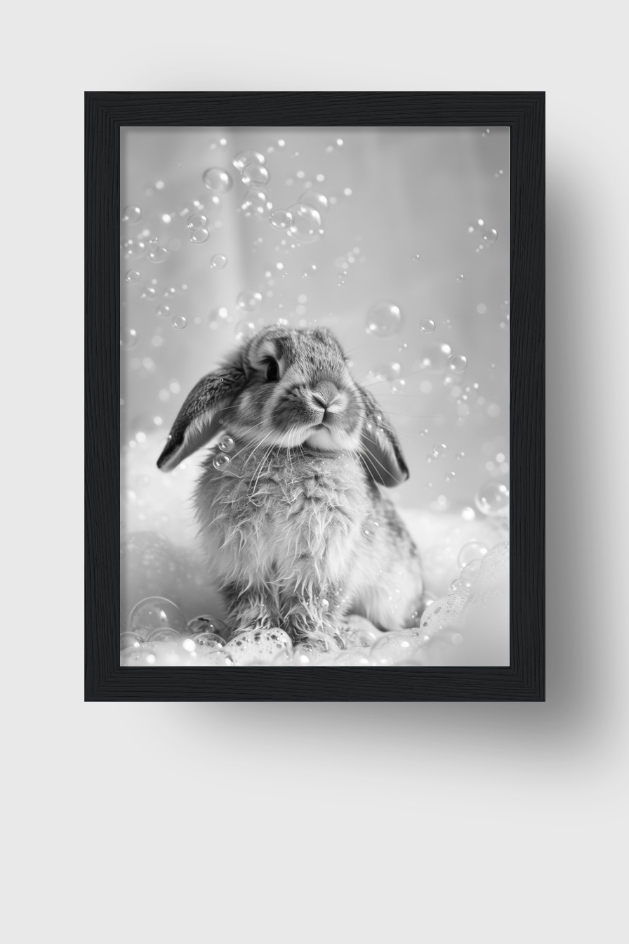 Fotografie Poster Kaninchen Seifenblasen schwarz-weiß