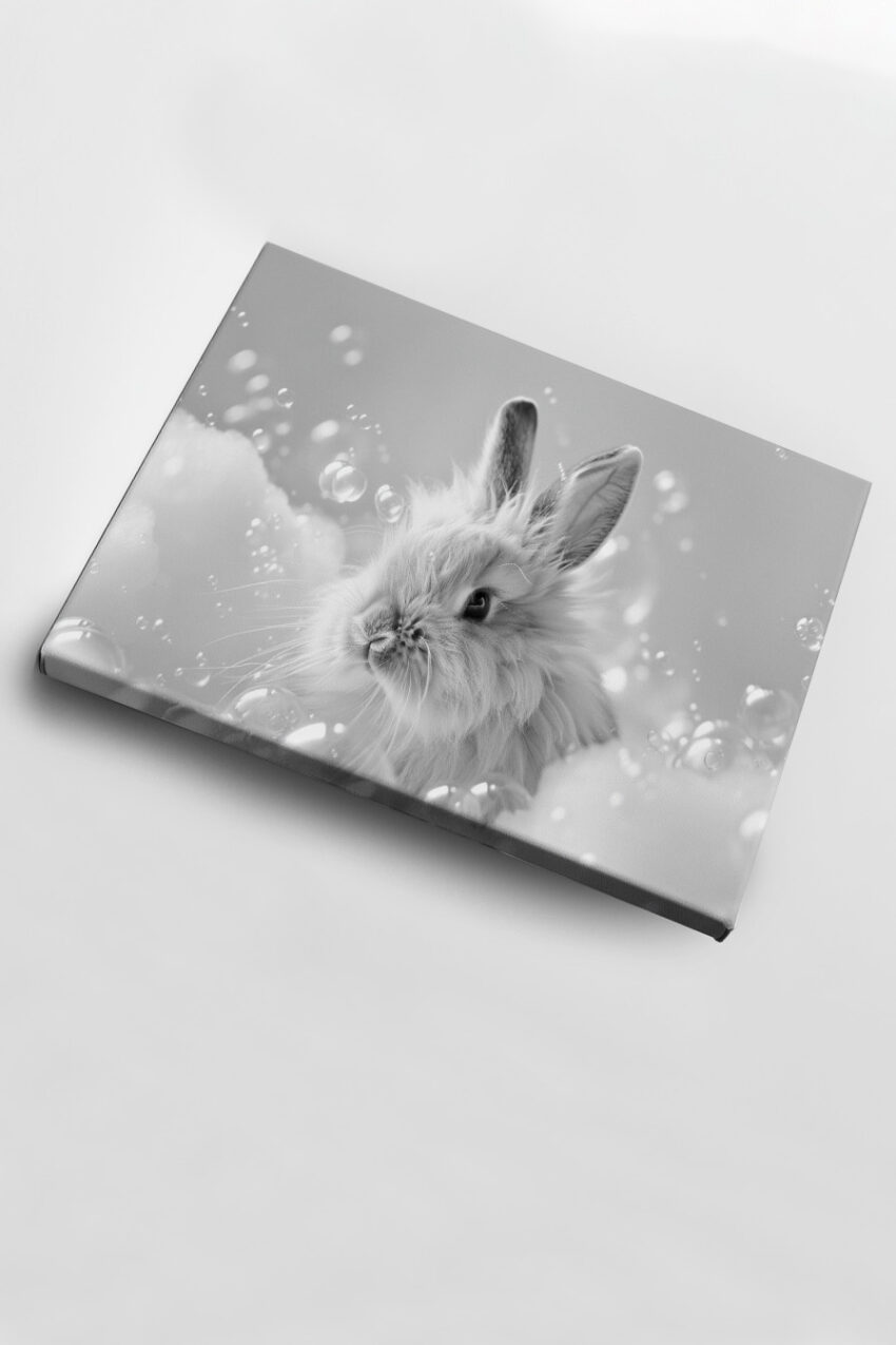 Fotografie Poster Kaninchen schwarz-weiß Schaum Seifenblasen