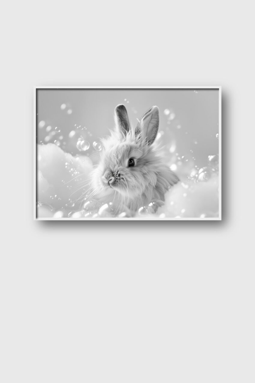 Fotografie Poster Kaninchen schwarz-weiß Schaum Seifenblasen