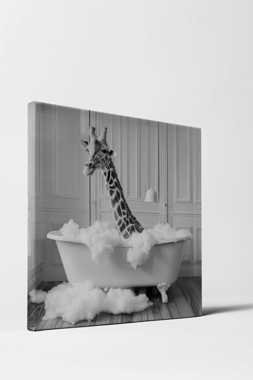 Fotografie Poster Giraffe Badewanne schwarz-weiß