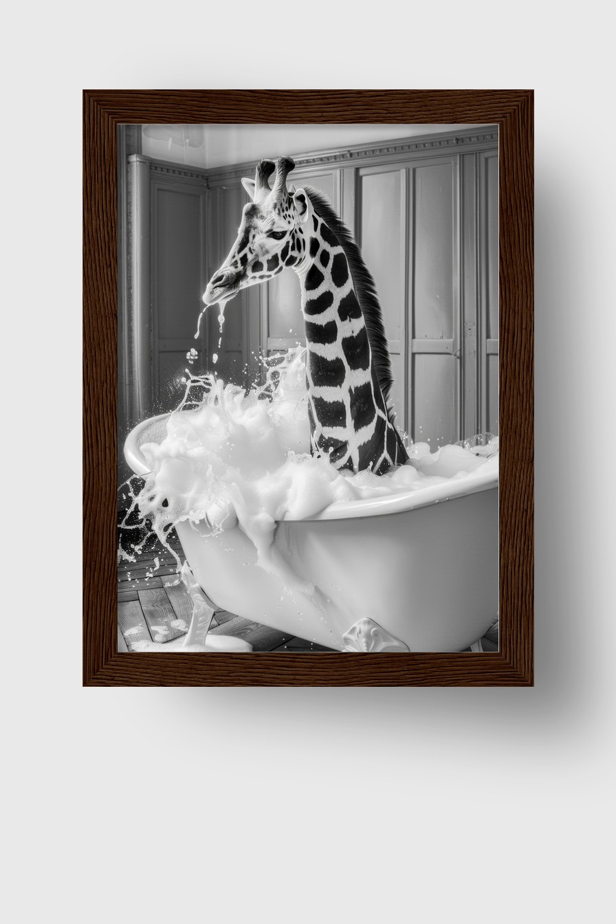 Fotografie Poster Giraffe Badewanne schwarz-weiß