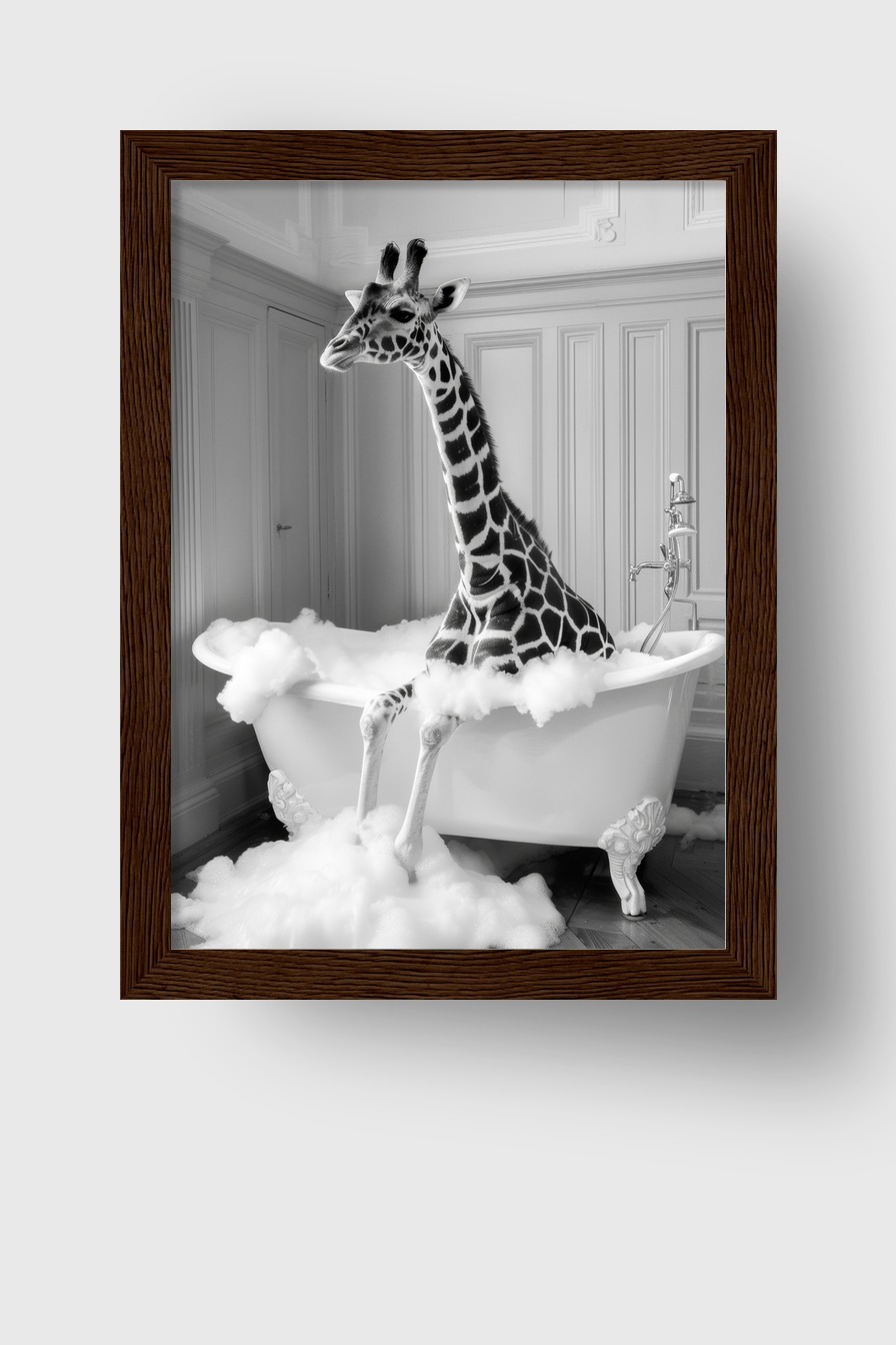 Fotografie Poster Giraffe Badewanne schwarz-weiß surreal