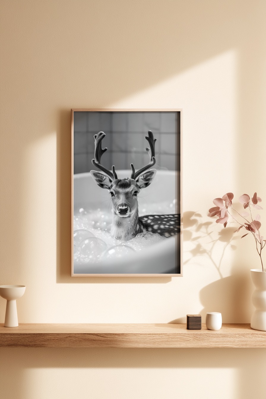 Fotografie Poster Reh Badewanne schwarz-weiß Nahaufnahme