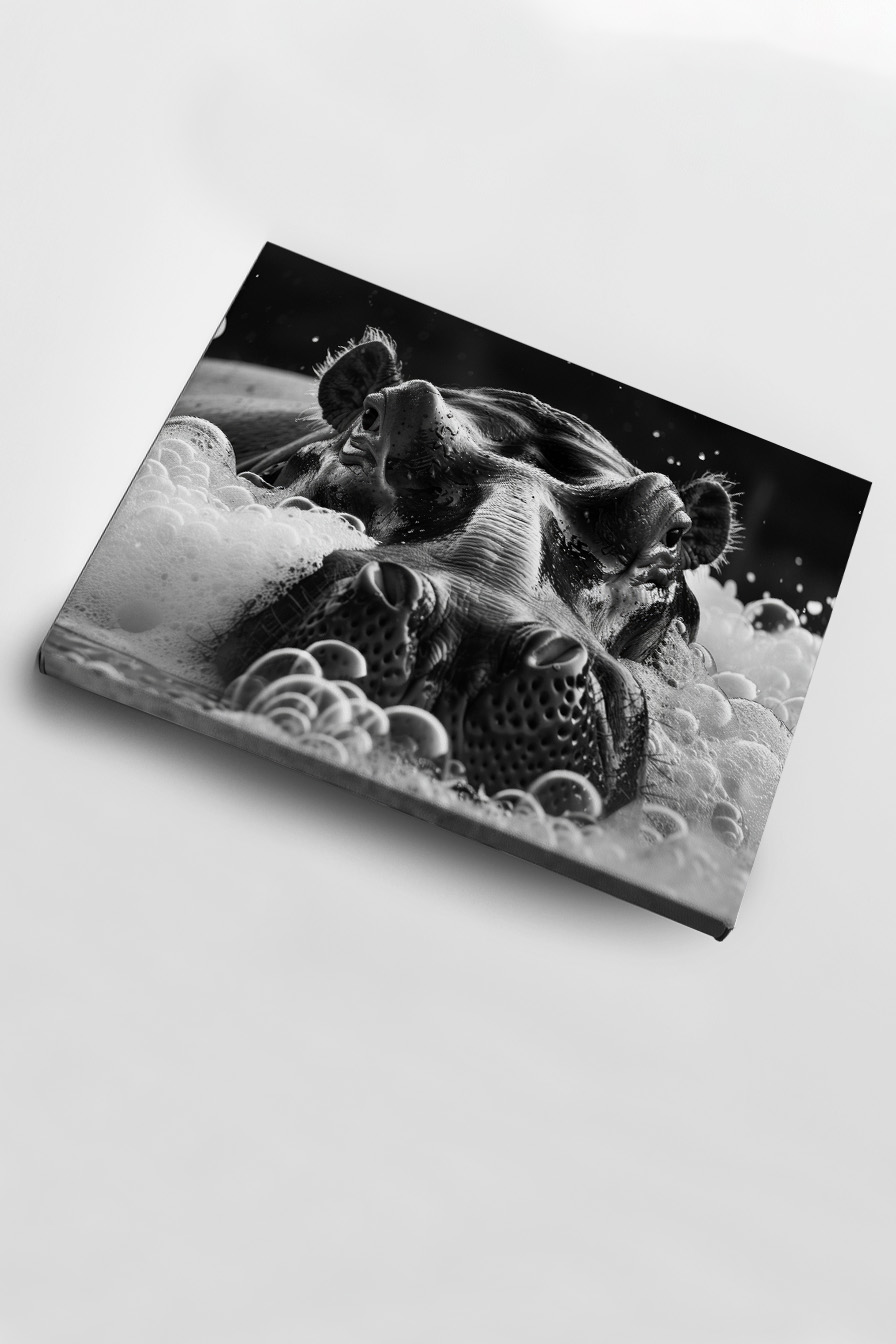 Fotografie Poster Nilpferd Nahaufnahme schwarz-weiß Schaum