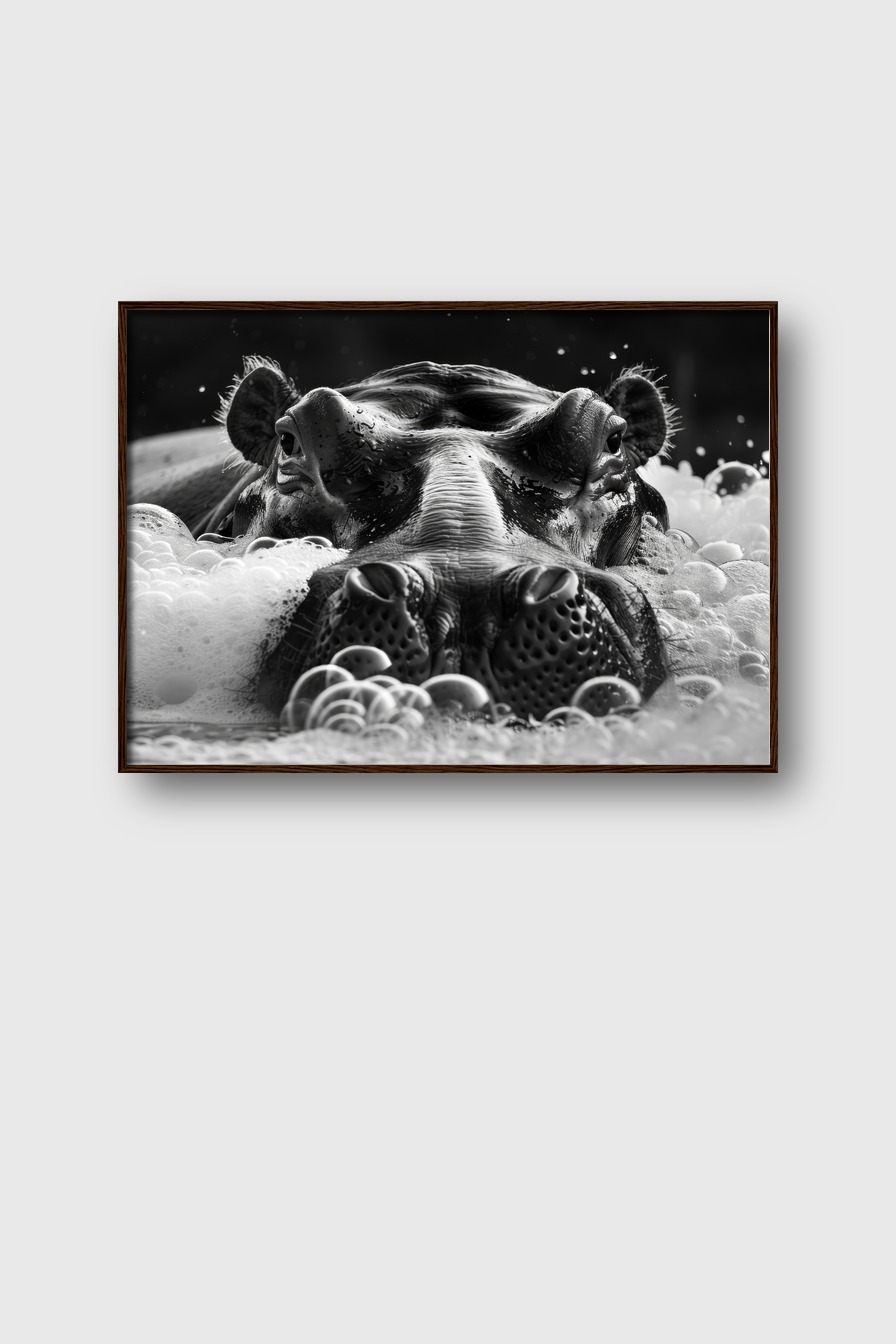 Fotografie Poster Nilpferd Nahaufnahme schwarz-weiß Schaum