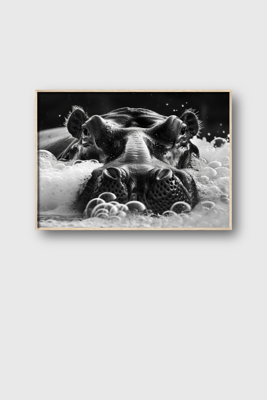 Fotografie Poster Nilpferd Nahaufnahme schwarz-weiß Schaum