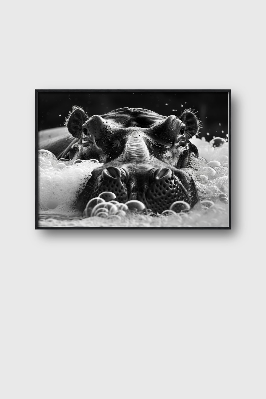 Fotografie Poster Nilpferd Nahaufnahme schwarz-weiß Schaum