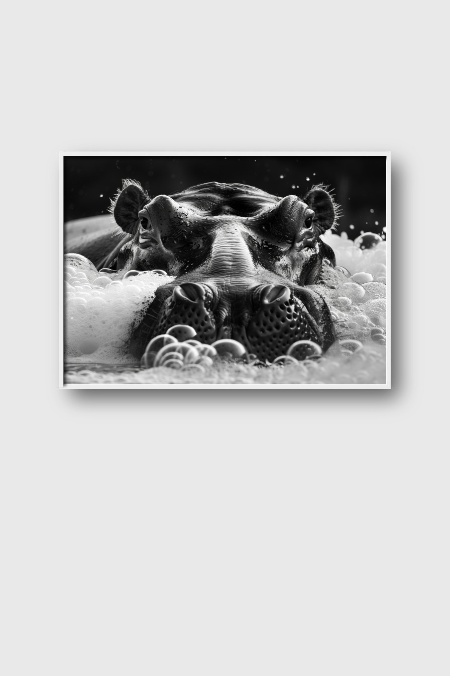 Fotografie Poster Nilpferd Nahaufnahme schwarz-weiß Schaum