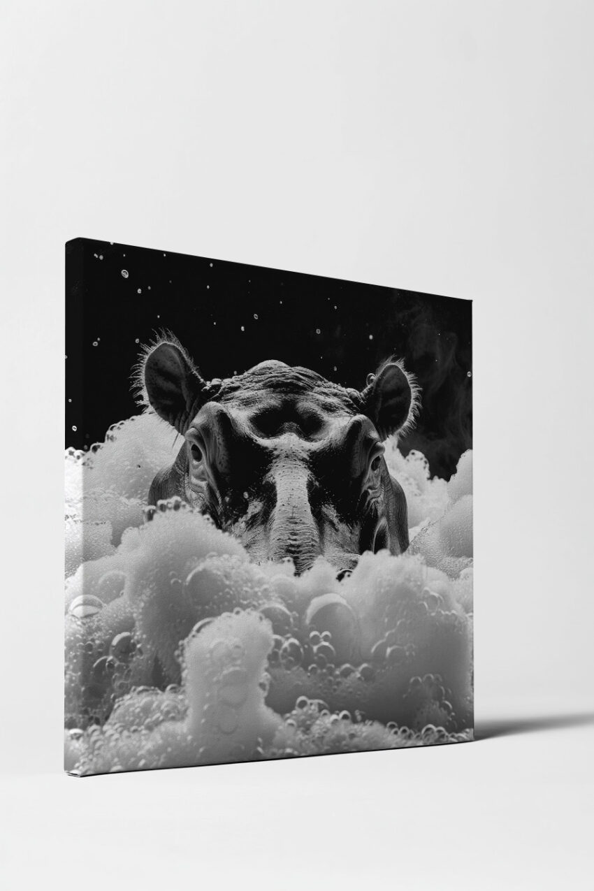 Fotografie Poster Nilpferd Nahaufnahme schwarz-weiß Schaum