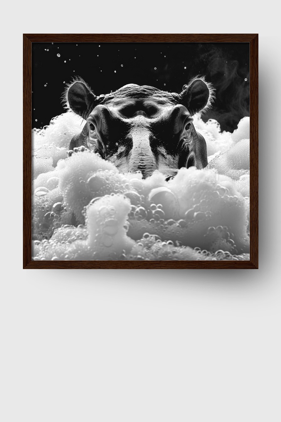 Fotografie Poster Nilpferd Nahaufnahme schwarz-weiß Schaum