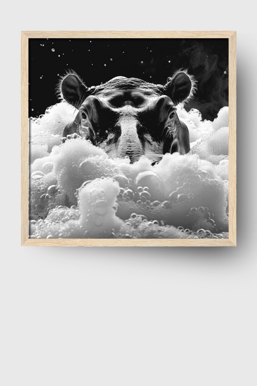 Fotografie Poster Nilpferd Nahaufnahme schwarz-weiß Schaum