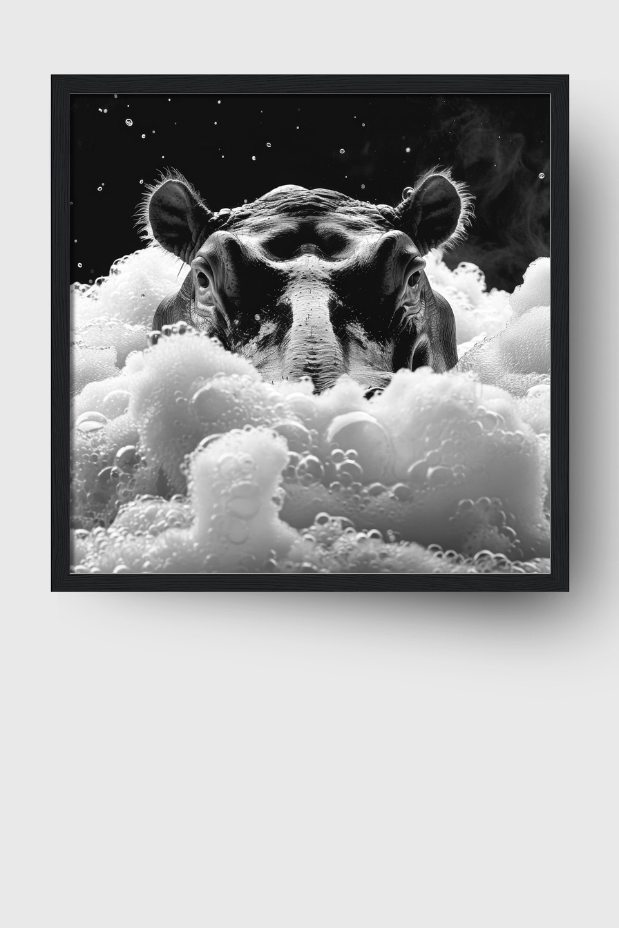 Fotografie Poster Nilpferd Nahaufnahme schwarz-weiß Schaum