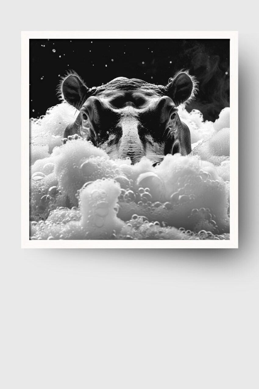 Fotografie Poster Nilpferd Nahaufnahme schwarz-weiß Schaum