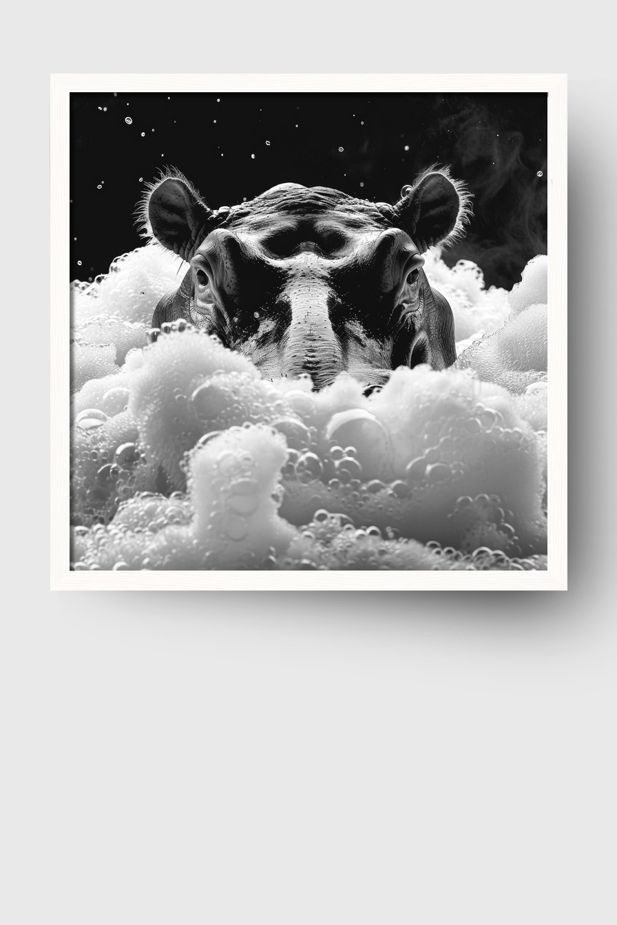 Fotografie Poster Nilpferd Nahaufnahme schwarz-weiß Schaum