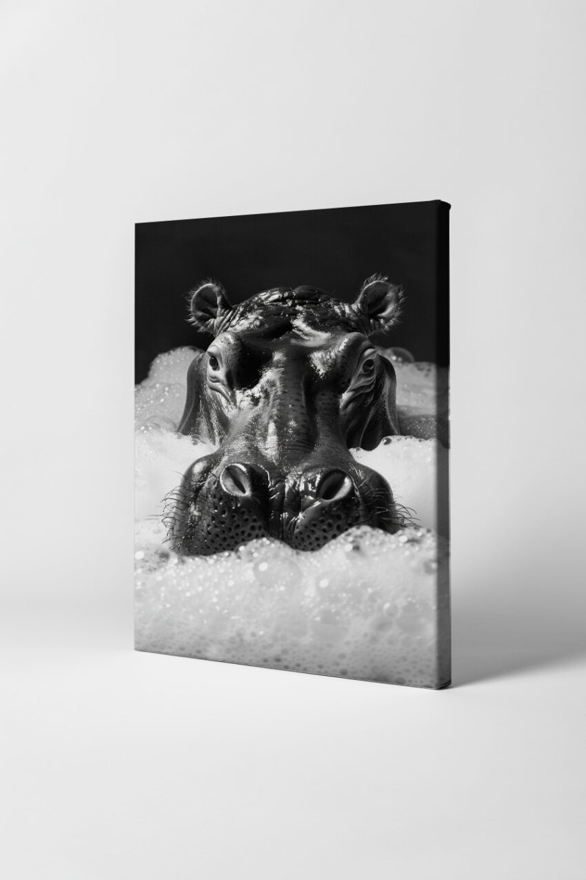 Fotografie Poster Nilpferd Nahaufnahme schwarz-weiß Schaum