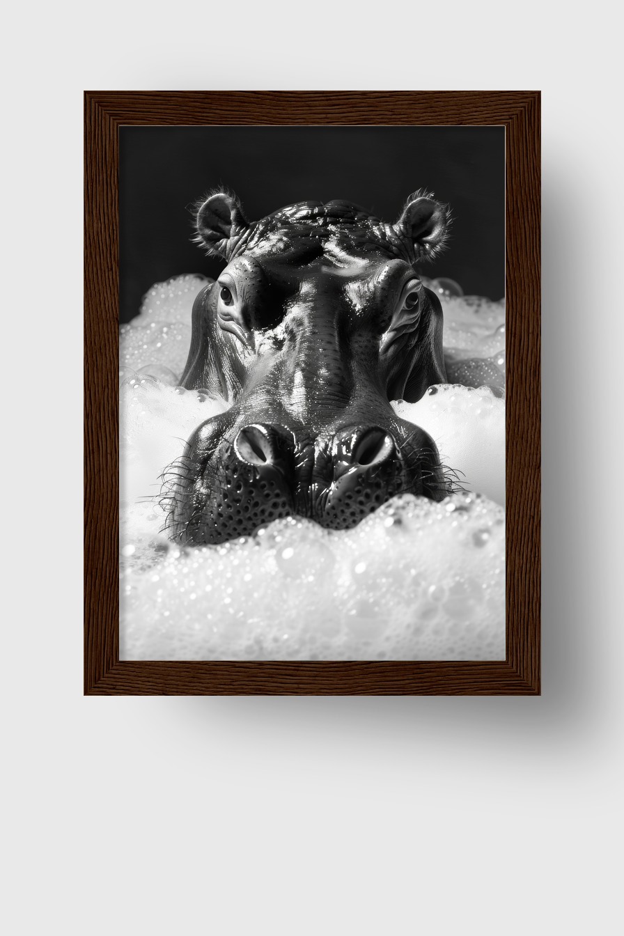 Fotografie Poster Nilpferd Nahaufnahme schwarz-weiß Schaum