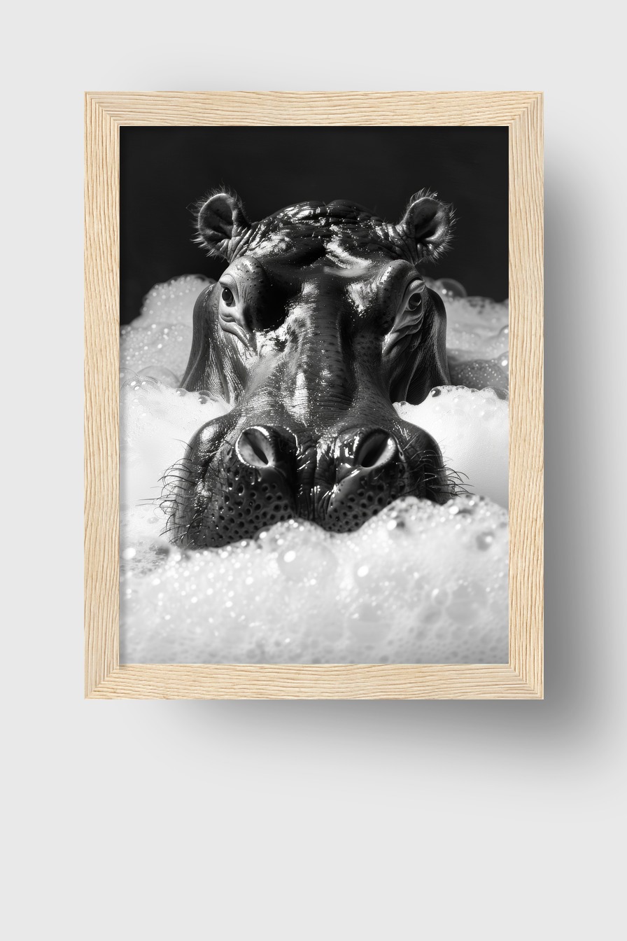 Fotografie Poster Nilpferd Nahaufnahme schwarz-weiß Schaum