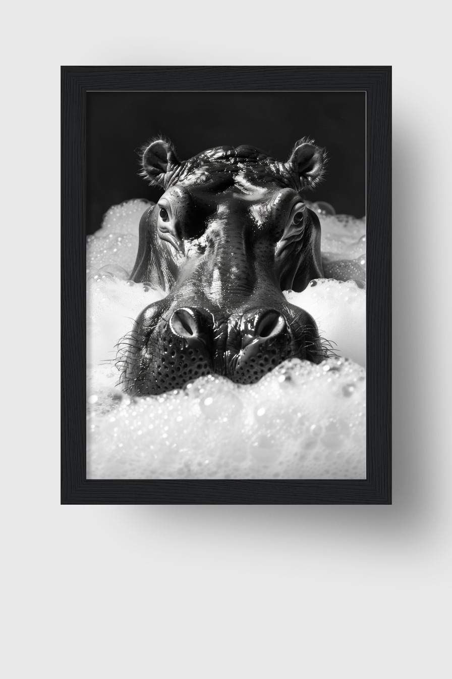 Fotografie Poster Nilpferd Nahaufnahme schwarz-weiß Schaum