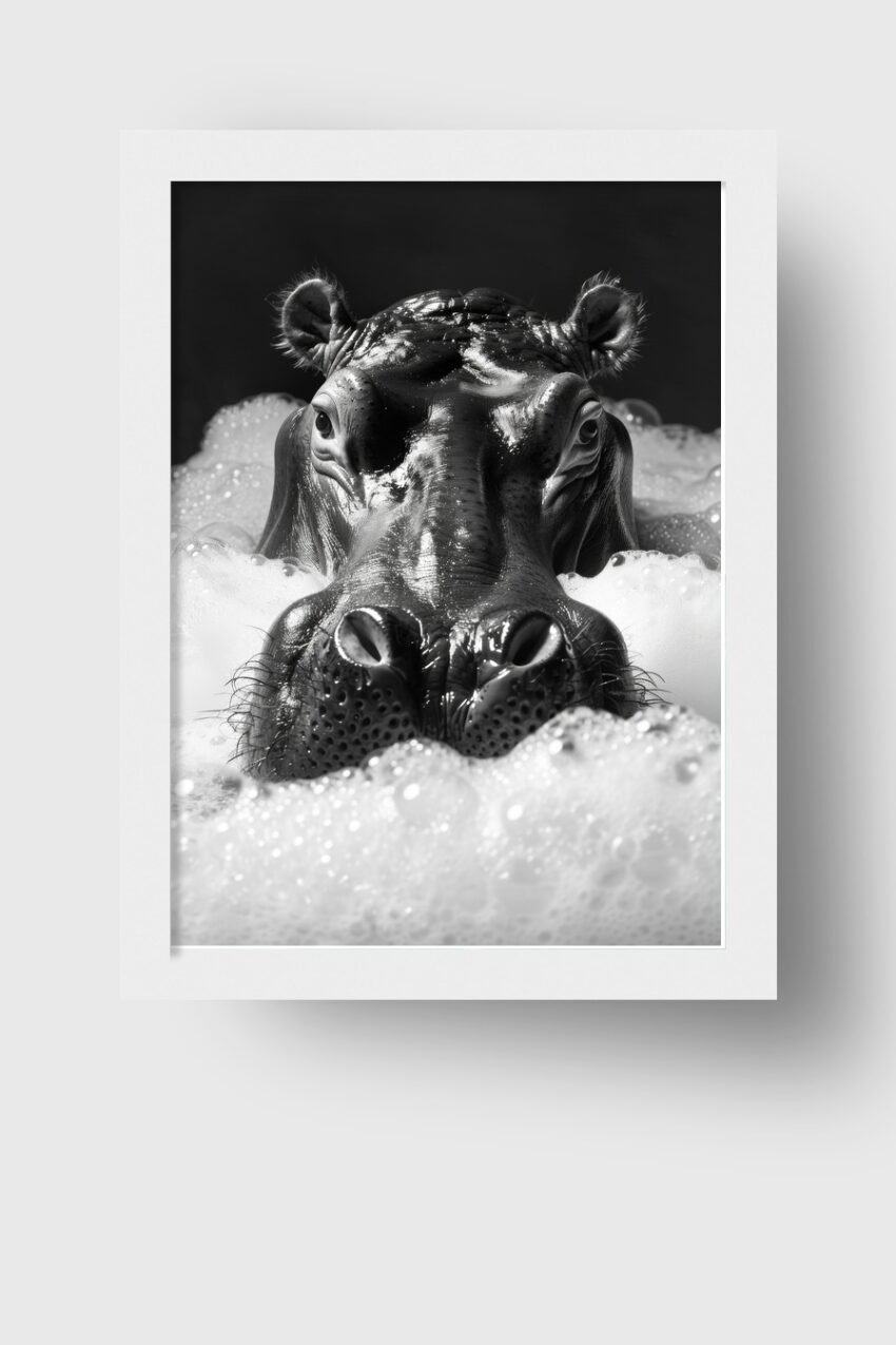 Fotografie Poster Nilpferd Nahaufnahme schwarz-weiß Schaum