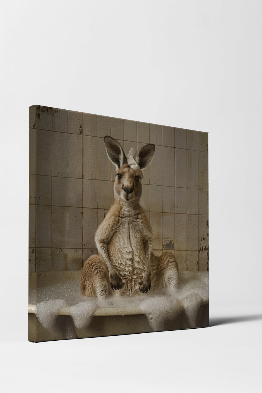 Fotografie Poster Känguru Badewanne Schaumbad Braun