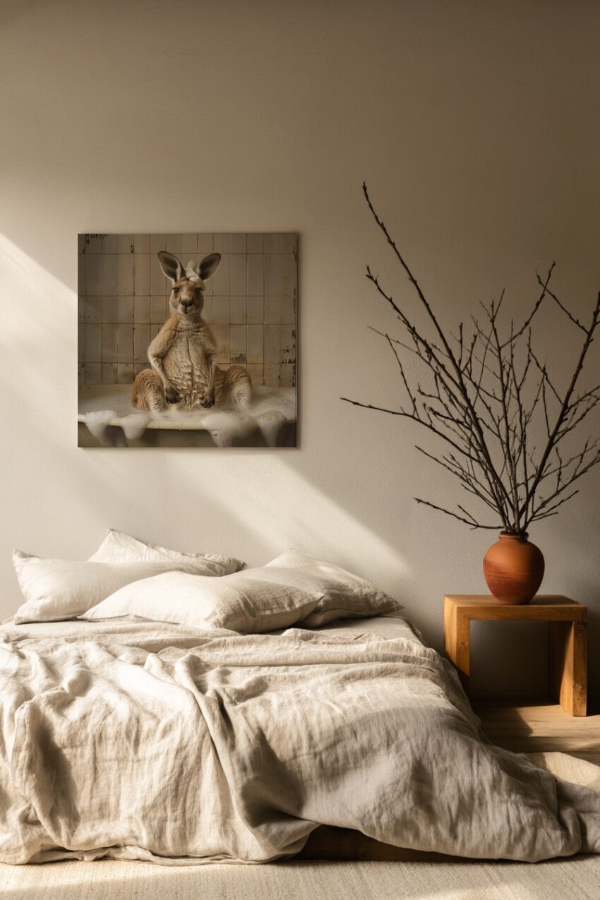 Fotografie Poster Känguru Badewanne Schaumbad Braun