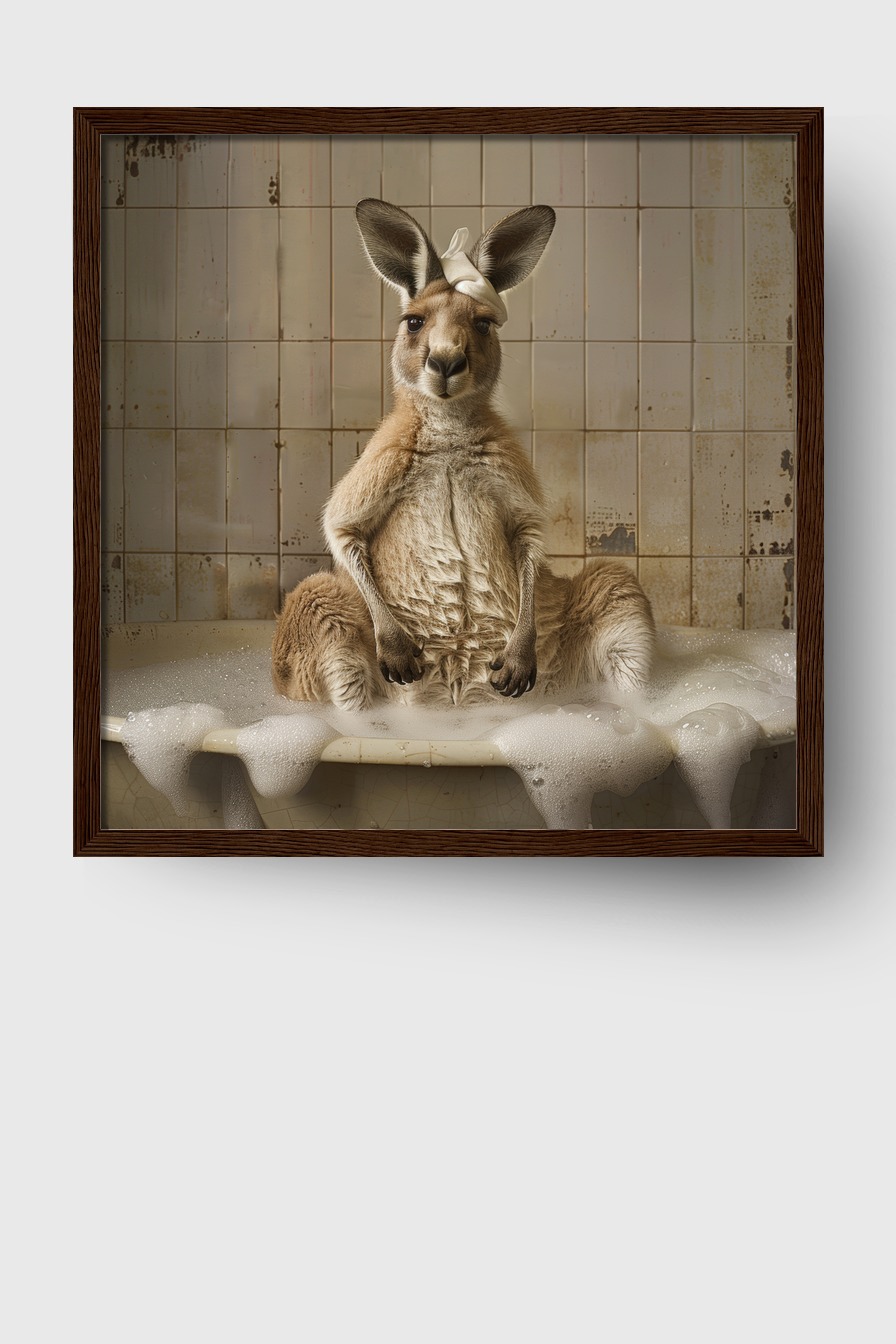 Fotografie Poster Känguru Badewanne Schaumbad Braun