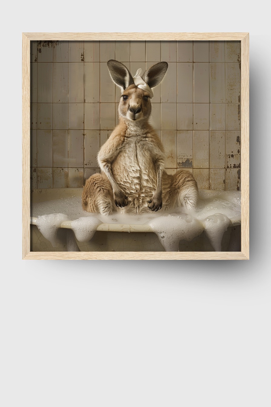 Fotografie Poster Känguru Badewanne Schaumbad Braun