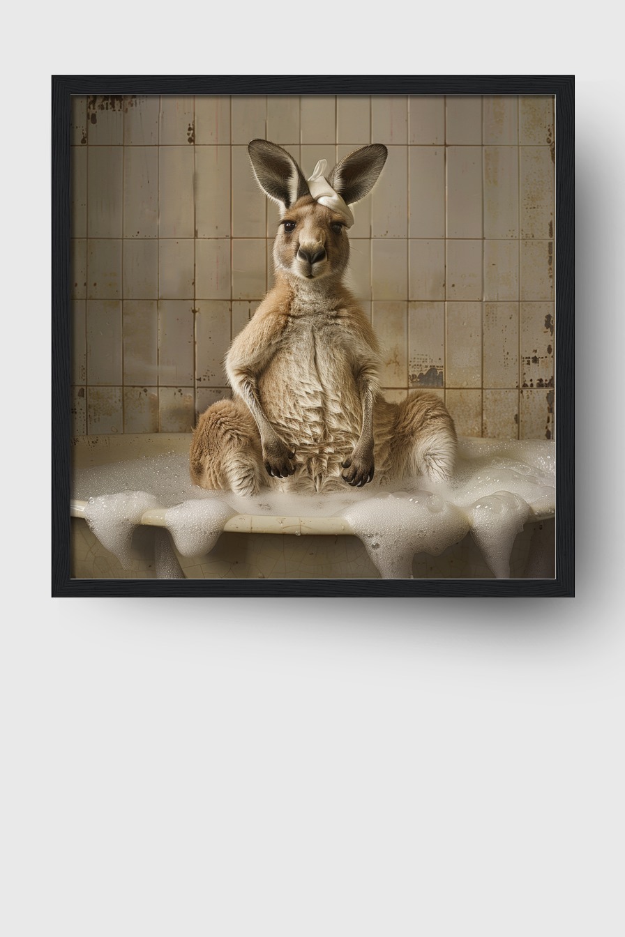 Fotografie Poster Känguru Badewanne Schaumbad Braun