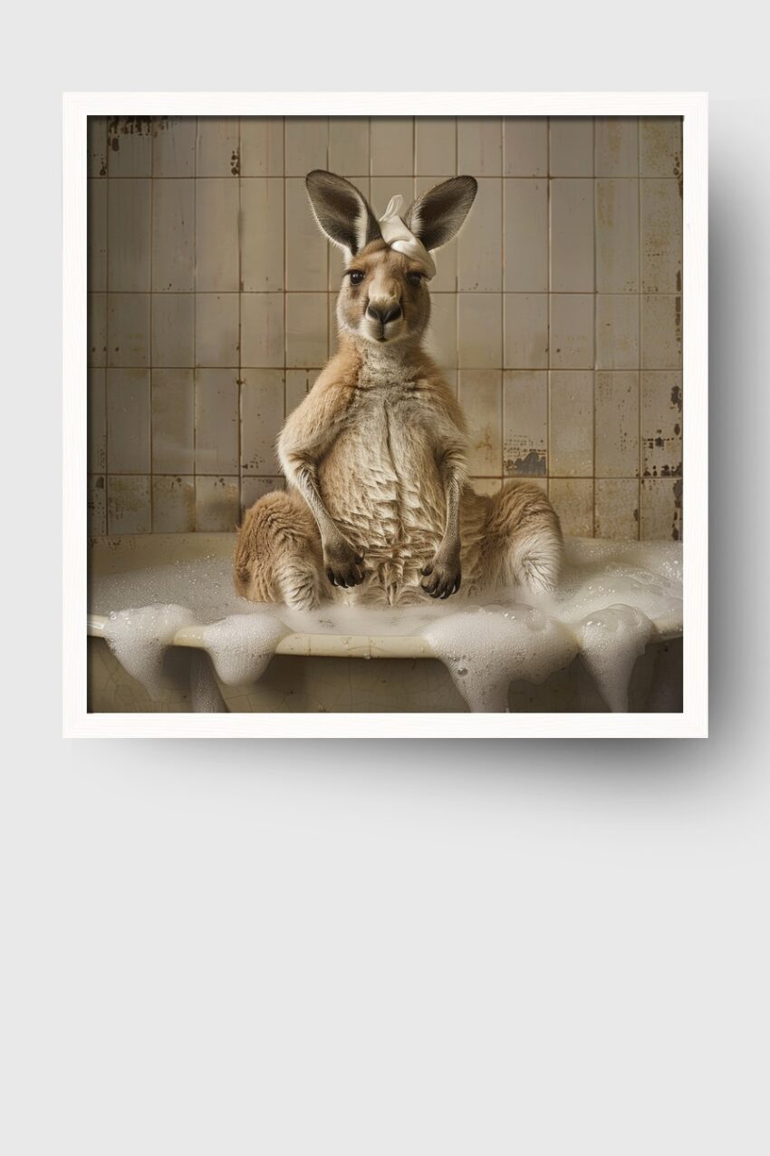 Fotografie Poster Känguru Badewanne Schaumbad Braun