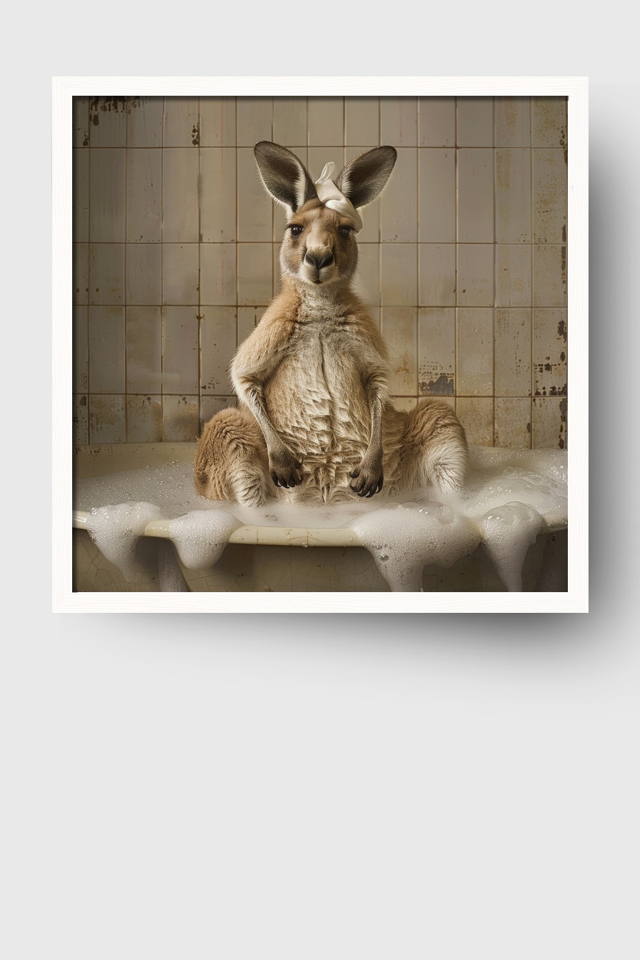 Fotografie Poster Känguru Badewanne Schaumbad Braun