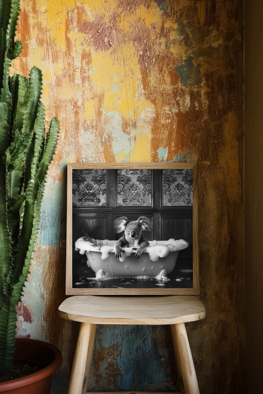 Fotografie Poster Koala Badewanne schwarz-weiß