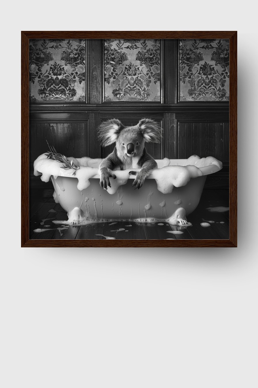 Fotografie Poster Koala Badewanne schwarz-weiß