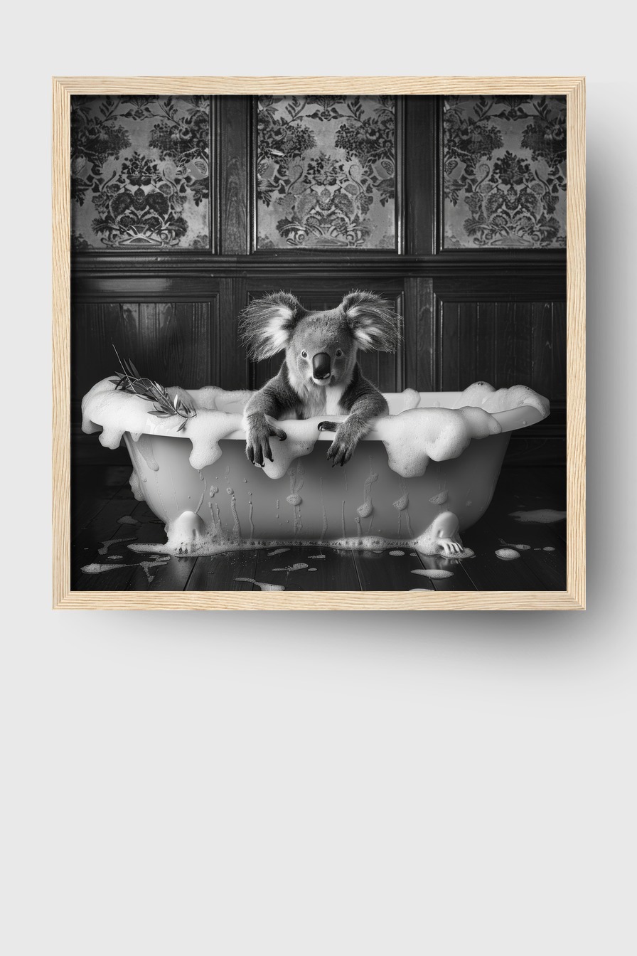 Fotografie Poster Koala Badewanne schwarz-weiß