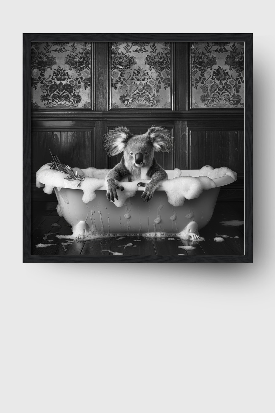 Fotografie Poster Koala Badewanne schwarz-weiß