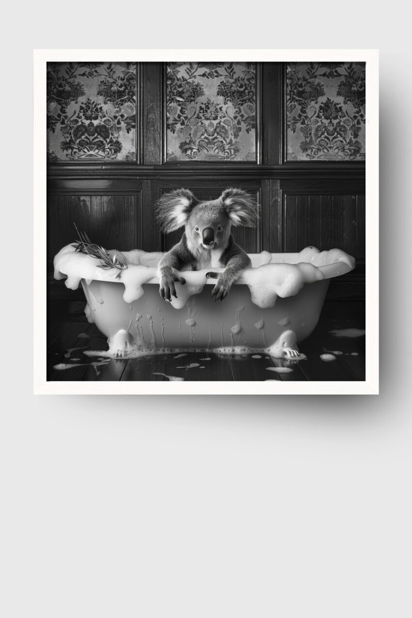 Fotografie Poster Koala Badewanne schwarz-weiß