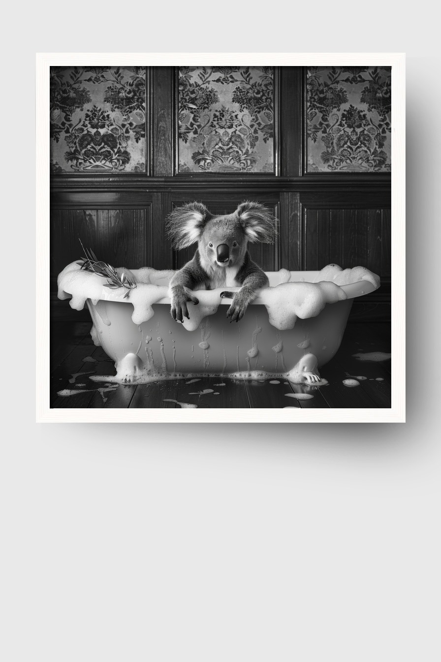 Fotografie Poster Koala Badewanne schwarz-weiß
