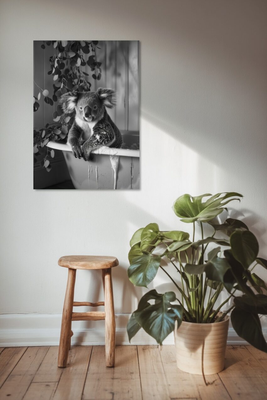 Fotografie Poster Koala Badewanne schwarz-weiß ruhig
